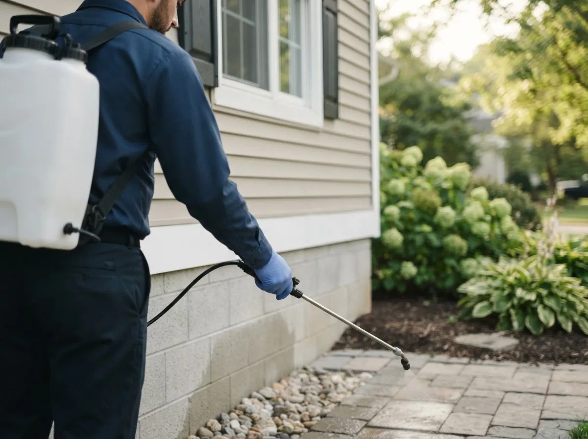 Pest control technician inspecting a home in Collegeport, TX